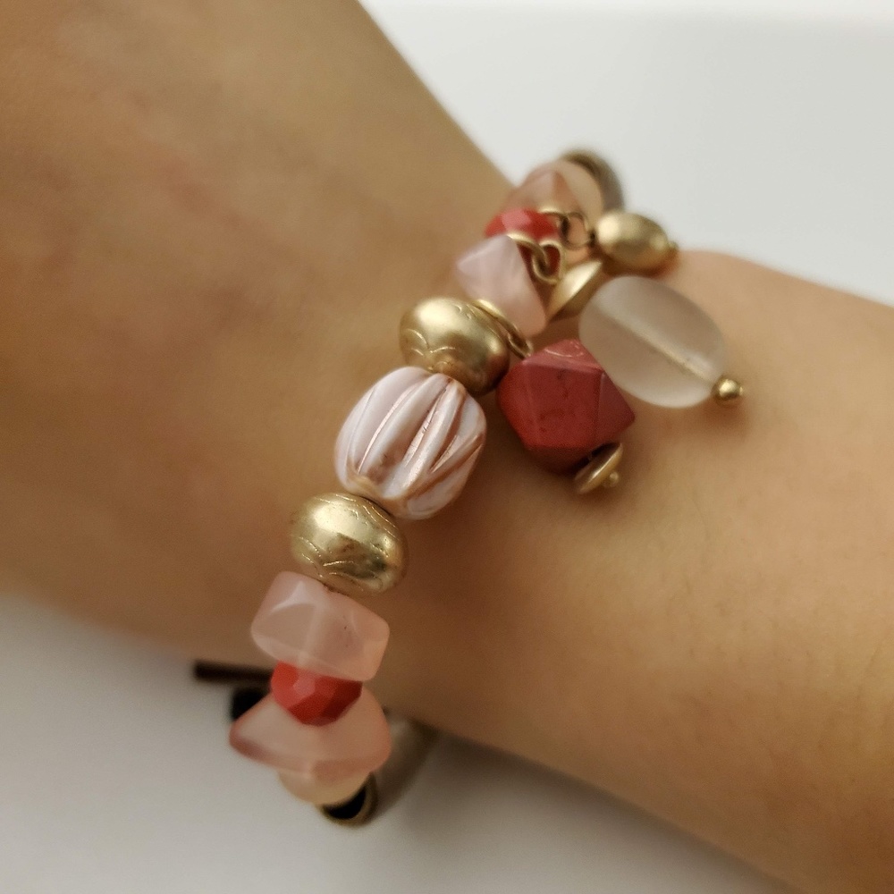 3for$25 Chicos beaded pink gold stretch bracelet